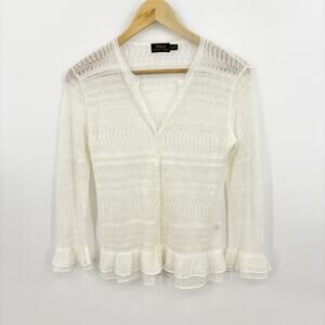 Polo Ralph Lauren Cardigan Sweater Pointelle Small Cottage Boho Preppy Coastal